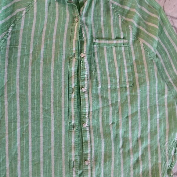 Aerie Celebrity Green Striped Linen Blend Button Down Shirt S/ M Oversized NWT - Picture 2 of 8